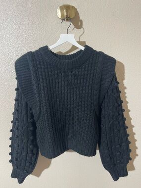 Farm Rio Black Knit Braided Ballon Sleeves Sweater size L